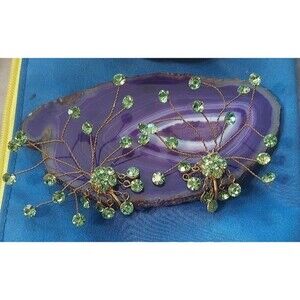 Statement Green rhinestone west germany brass clips